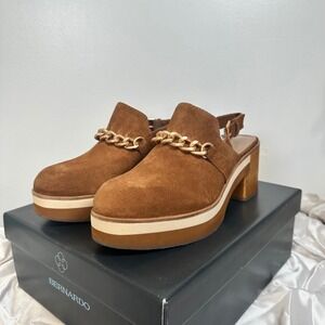 Bernardo Sochi Mules Platform‎ Clogs Suede Chain Accent Heel Size 8M